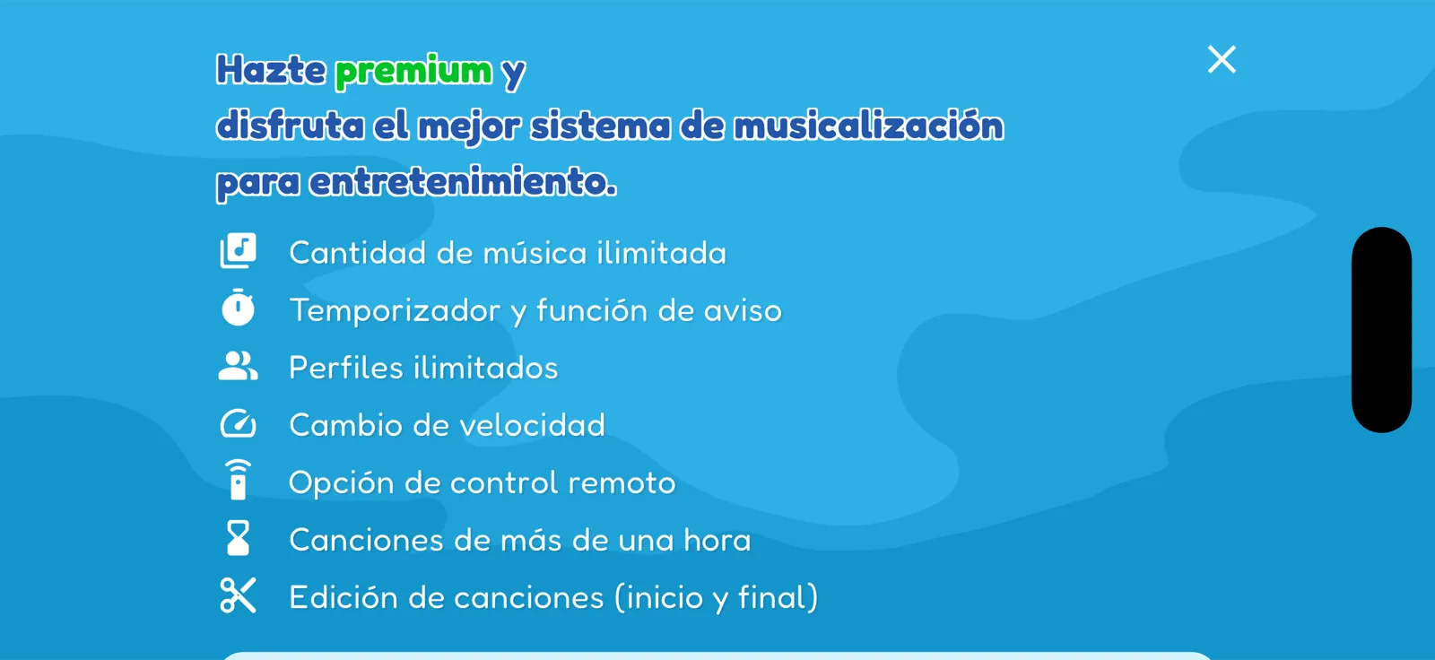 Pantalla de Premium con la lista de beneficios